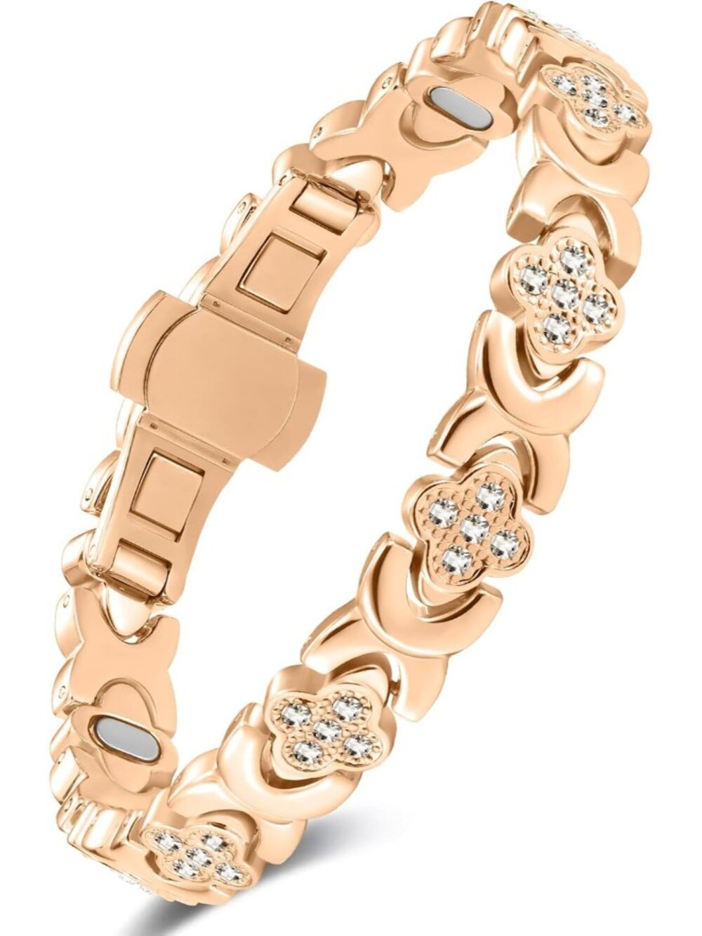 Women's Rose Gold 5X Strength 5000 Gauss Clasp Copper Magnetic Bracelet Jewelry